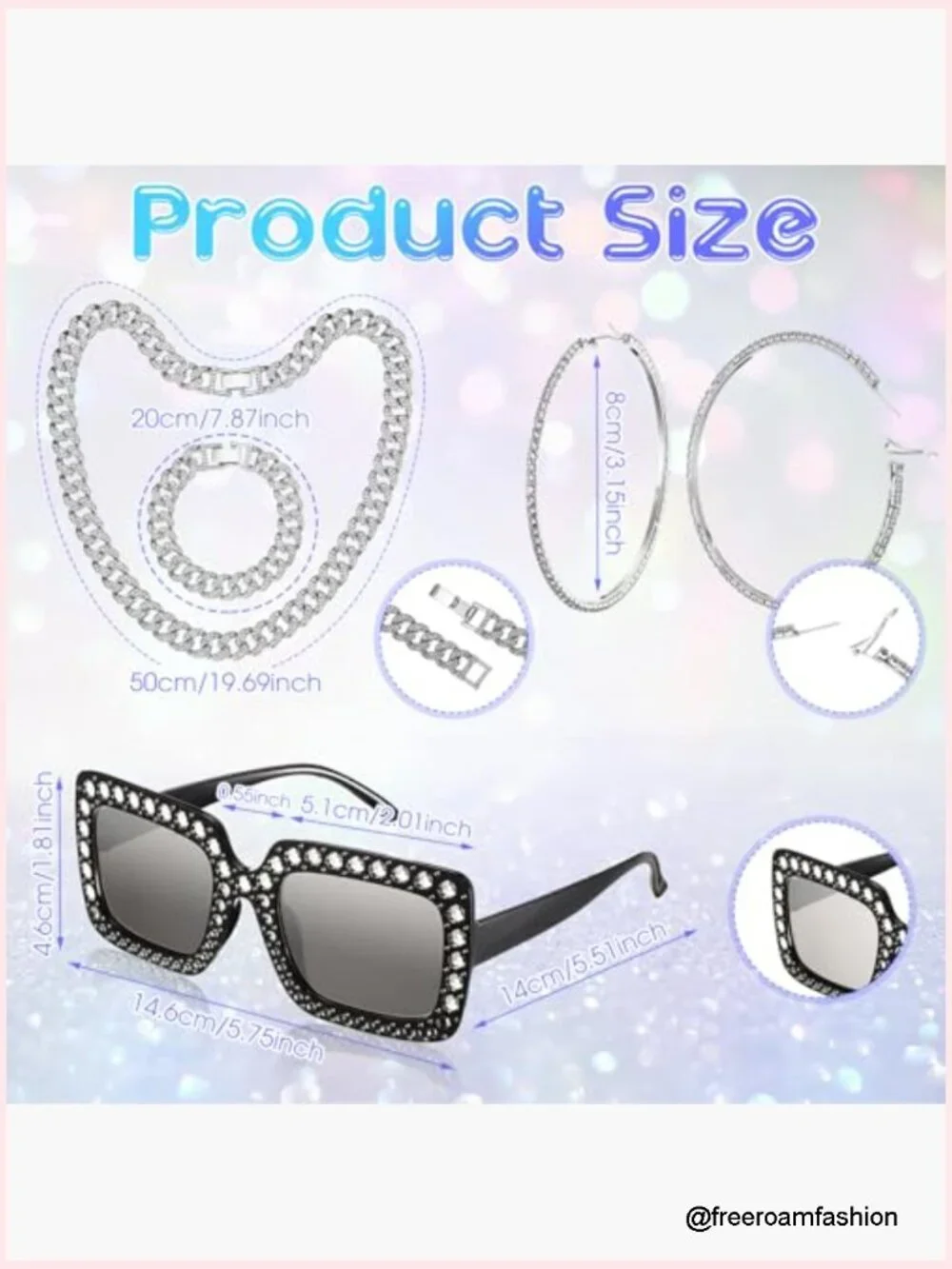 6pc Rhinestone Cowgirl Set with Bling Hat Sunglasses Necklace Bracelet Earrings